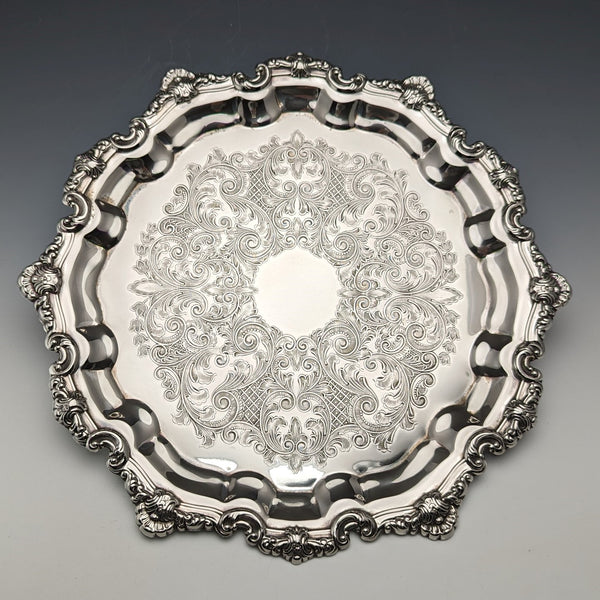 British Vintage Silver Plated Tray Diameter 29cm Flastaff